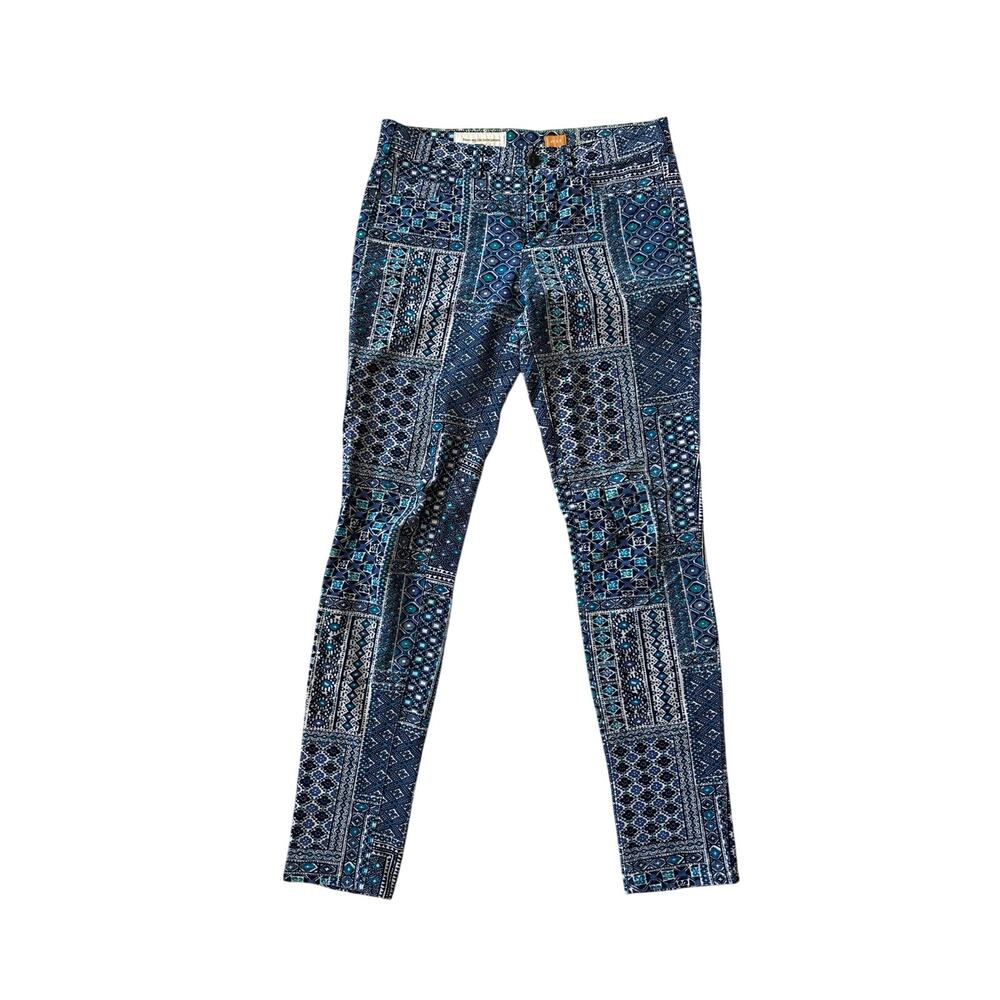 Pilcro Anthropologie Corduroy Pants 28 Blue Patchwork Bandana Print Skinny Boho